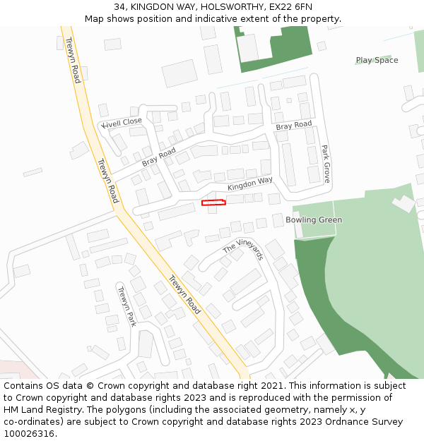 34, KINGDON WAY, HOLSWORTHY, EX22 6FN: Location map and indicative extent of plot