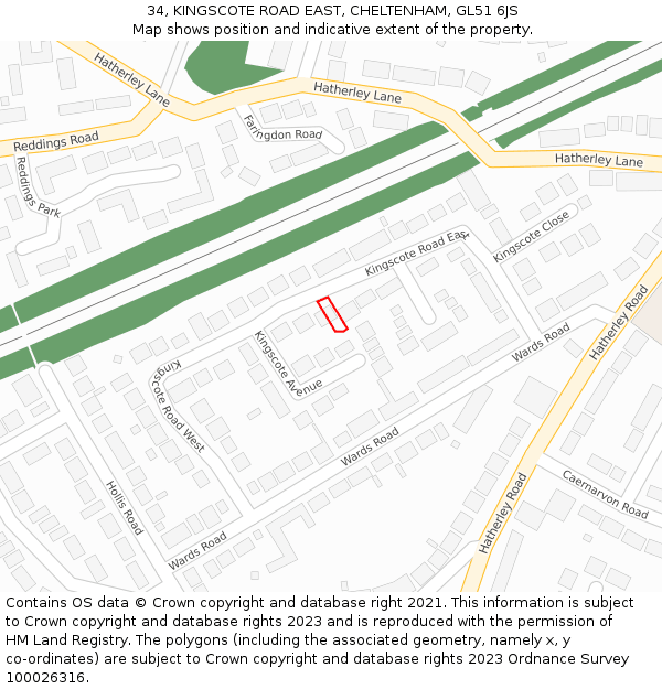 34, KINGSCOTE ROAD EAST, CHELTENHAM, GL51 6JS: Location map and indicative extent of plot