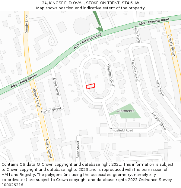 34, KINGSFIELD OVAL, STOKE-ON-TRENT, ST4 6HW: Location map and indicative extent of plot