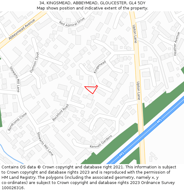 34, KINGSMEAD, ABBEYMEAD, GLOUCESTER, GL4 5DY: Location map and indicative extent of plot