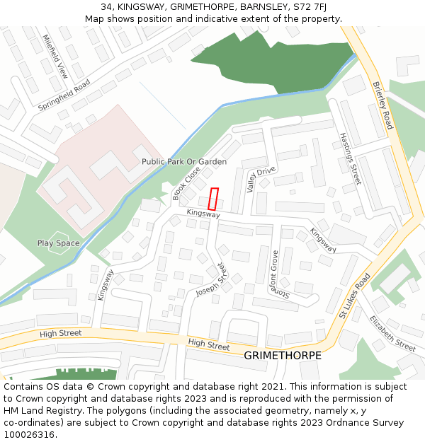 34, KINGSWAY, GRIMETHORPE, BARNSLEY, S72 7FJ: Location map and indicative extent of plot