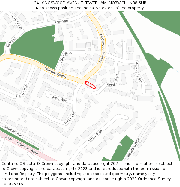 34, KINGSWOOD AVENUE, TAVERHAM, NORWICH, NR8 6UR: Location map and indicative extent of plot