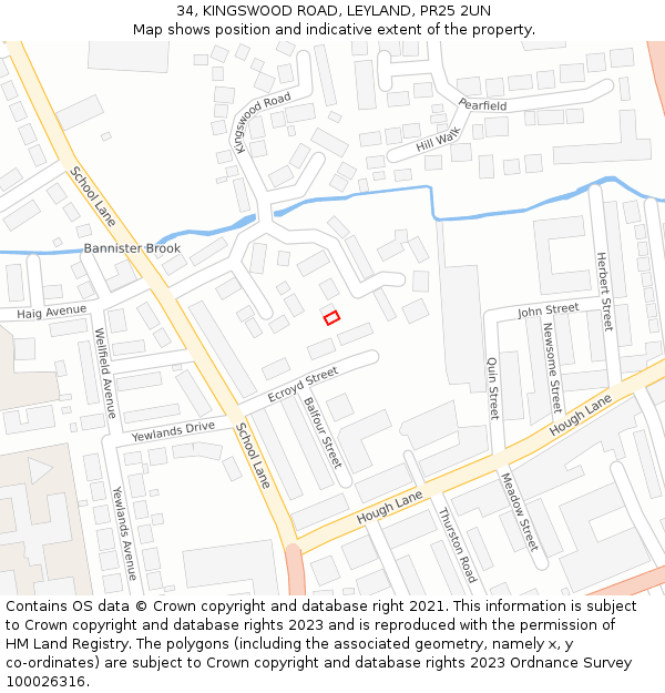 34, KINGSWOOD ROAD, LEYLAND, PR25 2UN: Location map and indicative extent of plot