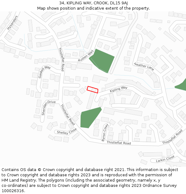 34, KIPLING WAY, CROOK, DL15 9AJ: Location map and indicative extent of plot