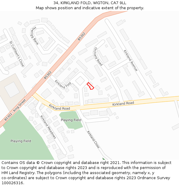 34, KIRKLAND FOLD, WIGTON, CA7 9LL: Location map and indicative extent of plot