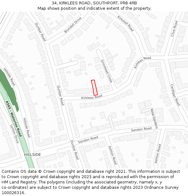 34, KIRKLEES ROAD, SOUTHPORT, PR8 4RB: Location map and indicative extent of plot