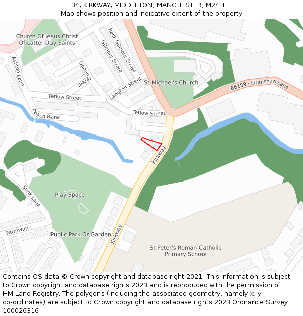 34, KIRKWAY, MIDDLETON, MANCHESTER, M24 1EL: Location map and indicative extent of plot