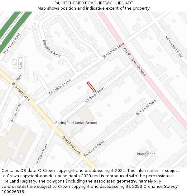 34, KITCHENER ROAD, IPSWICH, IP1 4DT: Location map and indicative extent of plot