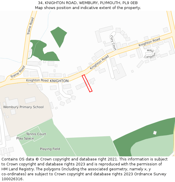 34, KNIGHTON ROAD, WEMBURY, PLYMOUTH, PL9 0EB: Location map and indicative extent of plot