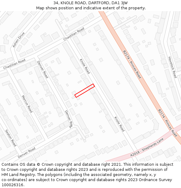 34, KNOLE ROAD, DARTFORD, DA1 3JW: Location map and indicative extent of plot