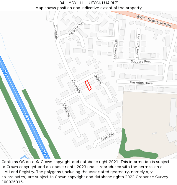 34, LADYHILL, LUTON, LU4 9LZ: Location map and indicative extent of plot