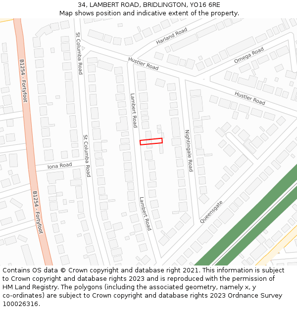 34, LAMBERT ROAD, BRIDLINGTON, YO16 6RE: Location map and indicative extent of plot