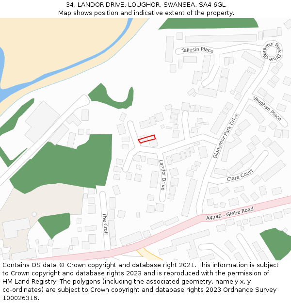 34, LANDOR DRIVE, LOUGHOR, SWANSEA, SA4 6GL: Location map and indicative extent of plot