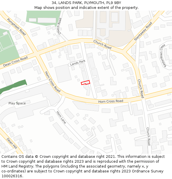 34, LANDS PARK, PLYMOUTH, PL9 9BY: Location map and indicative extent of plot