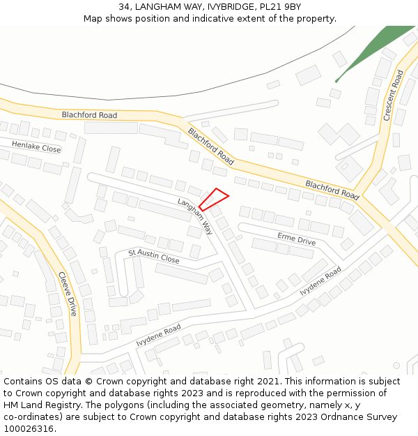 34, LANGHAM WAY, IVYBRIDGE, PL21 9BY: Location map and indicative extent of plot