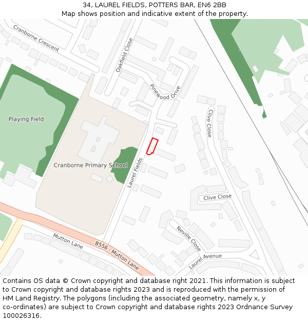 34, LAUREL FIELDS, POTTERS BAR, EN6 2BB: Location map and indicative extent of plot