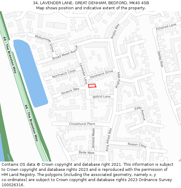 34, LAVENDER LANE, GREAT DENHAM, BEDFORD, MK40 4SB: Location map and indicative extent of plot