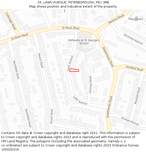 34, LAWN AVENUE, PETERBOROUGH, PE1 3RB: Location map and indicative extent of plot