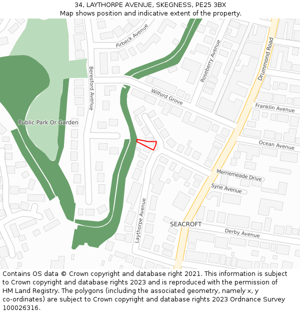 34, LAYTHORPE AVENUE, SKEGNESS, PE25 3BX: Location map and indicative extent of plot