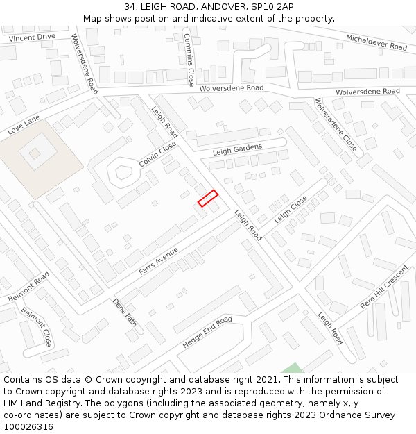 34, LEIGH ROAD, ANDOVER, SP10 2AP: Location map and indicative extent of plot