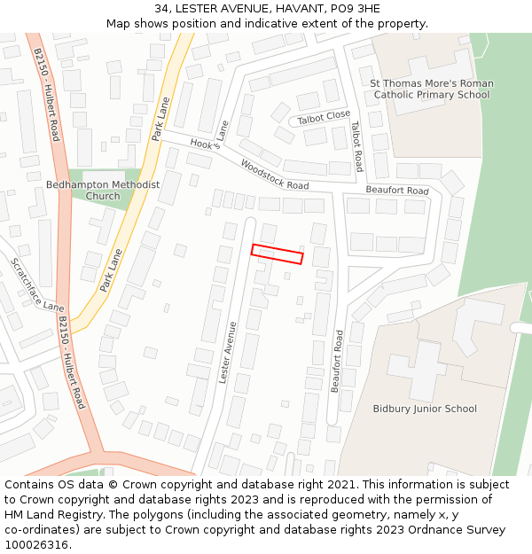 34, LESTER AVENUE, HAVANT, PO9 3HE: Location map and indicative extent of plot