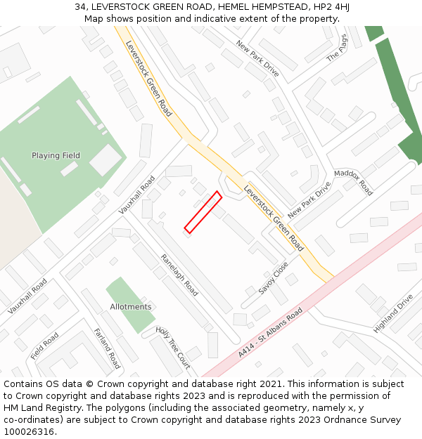 34, LEVERSTOCK GREEN ROAD, HEMEL HEMPSTEAD, HP2 4HJ: Location map and indicative extent of plot