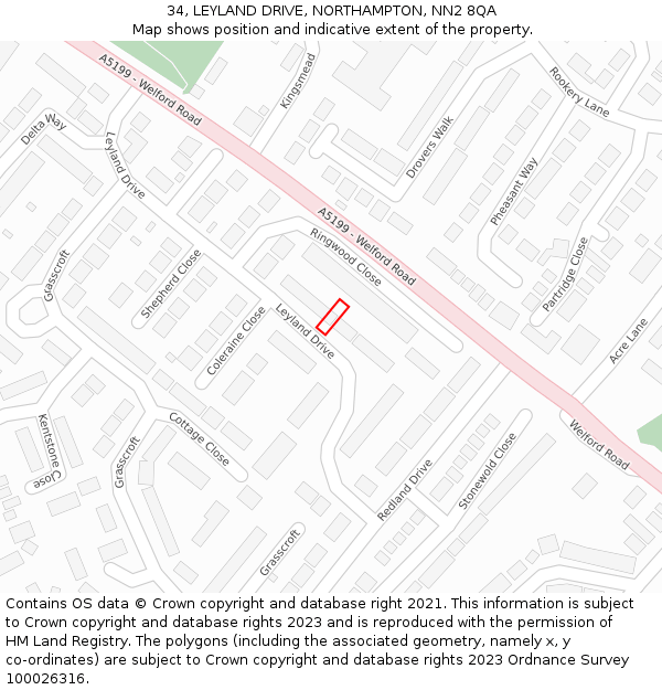 34, LEYLAND DRIVE, NORTHAMPTON, NN2 8QA: Location map and indicative extent of plot