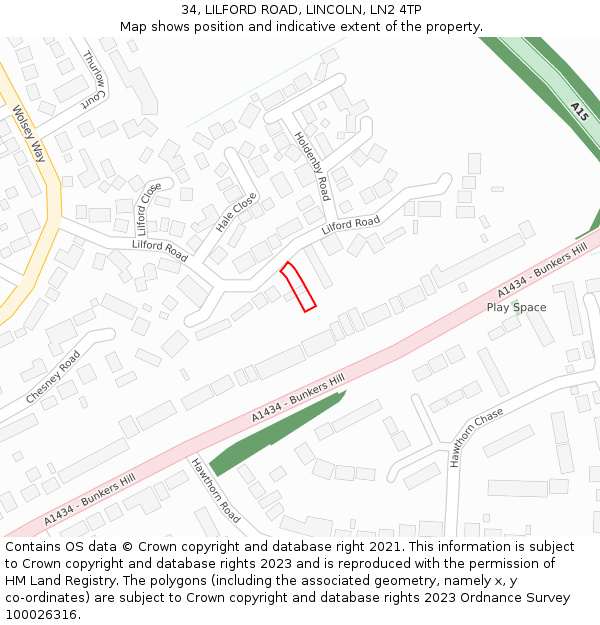 34, LILFORD ROAD, LINCOLN, LN2 4TP: Location map and indicative extent of plot