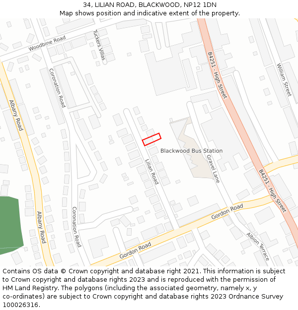 34, LILIAN ROAD, BLACKWOOD, NP12 1DN: Location map and indicative extent of plot