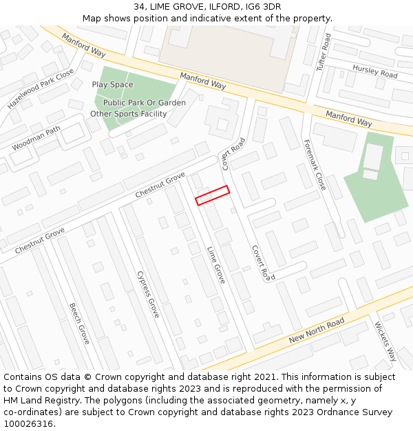 34, LIME GROVE, ILFORD, IG6 3DR: Location map and indicative extent of plot