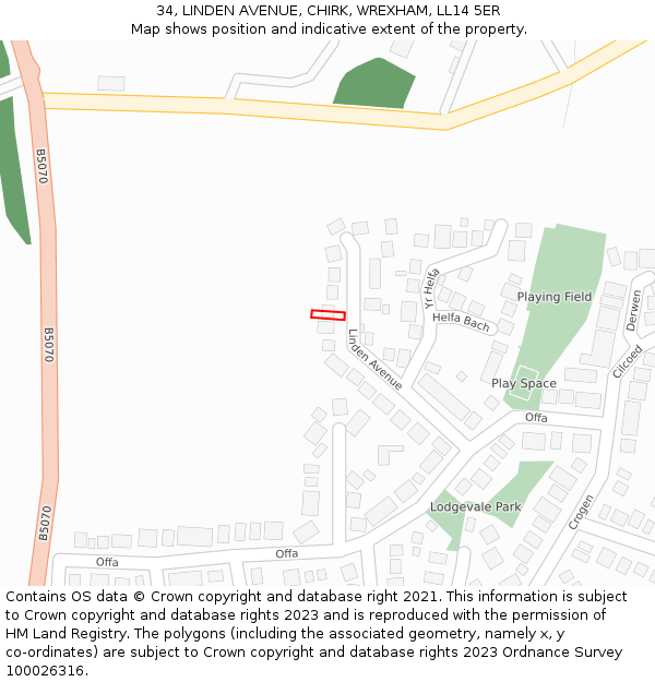 34, LINDEN AVENUE, CHIRK, WREXHAM, LL14 5ER: Location map and indicative extent of plot