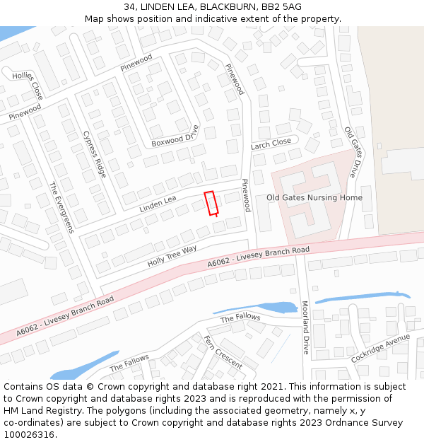 34, LINDEN LEA, BLACKBURN, BB2 5AG: Location map and indicative extent of plot