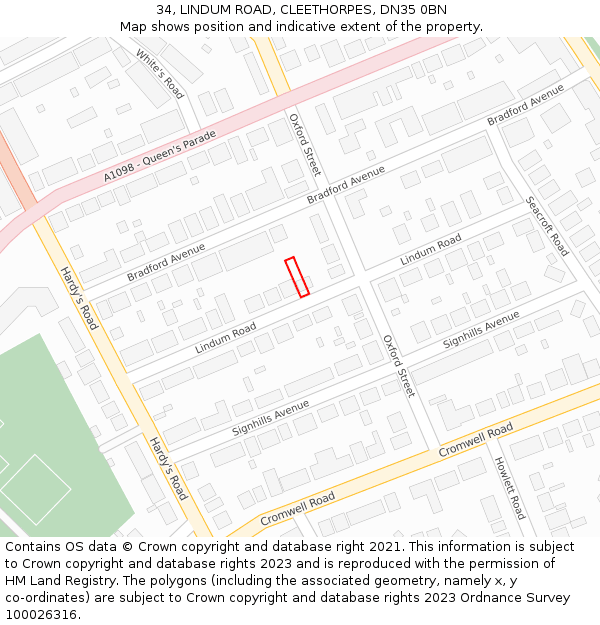 34, LINDUM ROAD, CLEETHORPES, DN35 0BN: Location map and indicative extent of plot