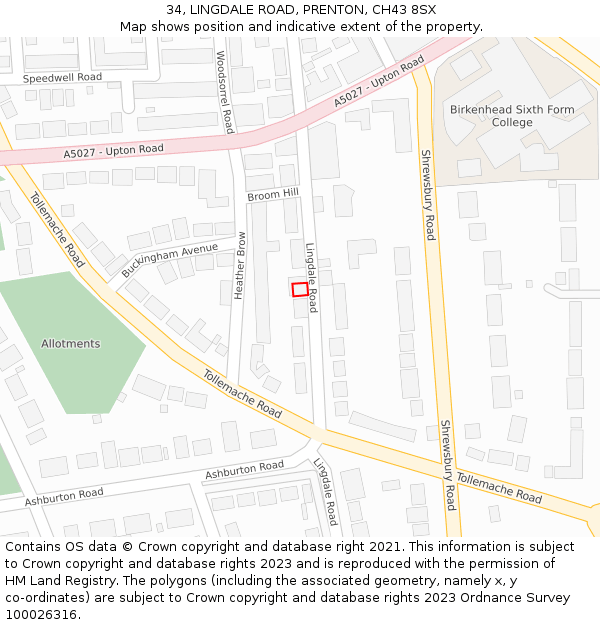 34, LINGDALE ROAD, PRENTON, CH43 8SX: Location map and indicative extent of plot