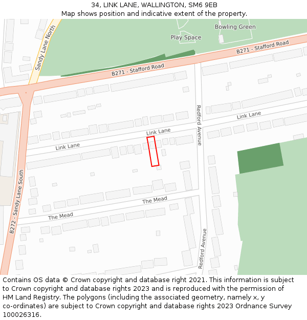 34, LINK LANE, WALLINGTON, SM6 9EB: Location map and indicative extent of plot