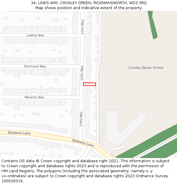 34, LINKS WAY, CROXLEY GREEN, RICKMANSWORTH, WD3 3RQ: Location map and indicative extent of plot