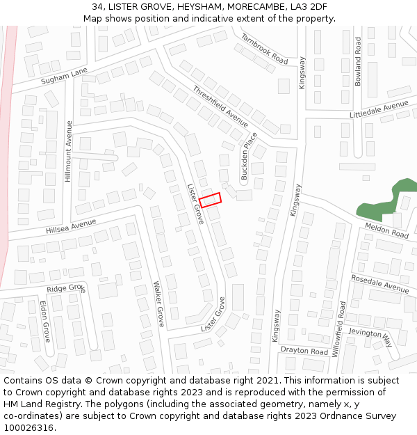 34, LISTER GROVE, HEYSHAM, MORECAMBE, LA3 2DF: Location map and indicative extent of plot