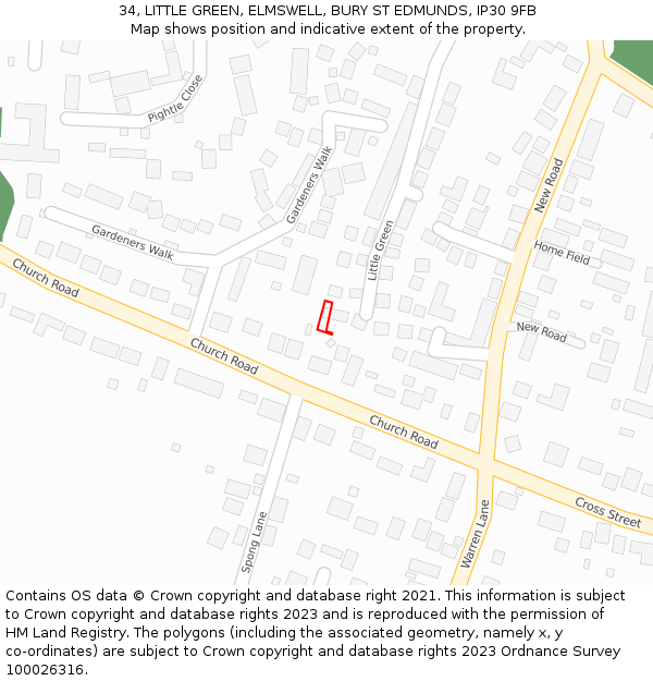 34, LITTLE GREEN, ELMSWELL, BURY ST EDMUNDS, IP30 9FB: Location map and indicative extent of plot