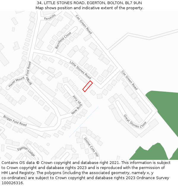 34, LITTLE STONES ROAD, EGERTON, BOLTON, BL7 9UN: Location map and indicative extent of plot