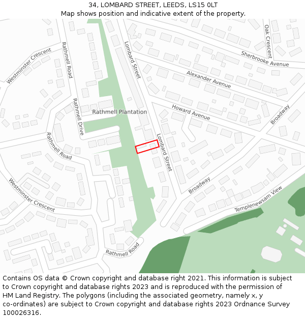 34, LOMBARD STREET, LEEDS, LS15 0LT: Location map and indicative extent of plot