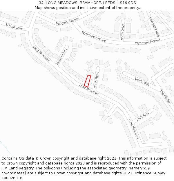 34, LONG MEADOWS, BRAMHOPE, LEEDS, LS16 9DS: Location map and indicative extent of plot