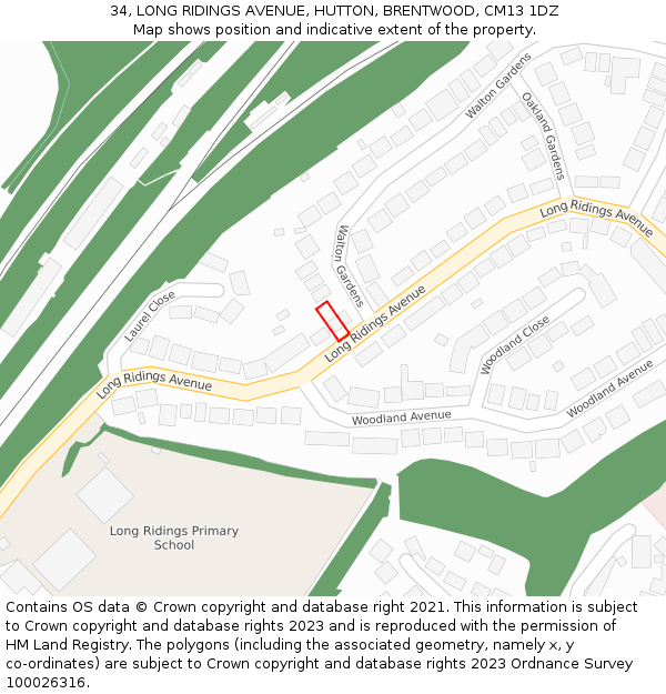 34, LONG RIDINGS AVENUE, HUTTON, BRENTWOOD, CM13 1DZ: Location map and indicative extent of plot