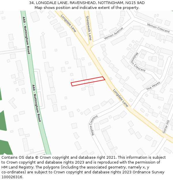 34, LONGDALE LANE, RAVENSHEAD, NOTTINGHAM, NG15 9AD: Location map and indicative extent of plot