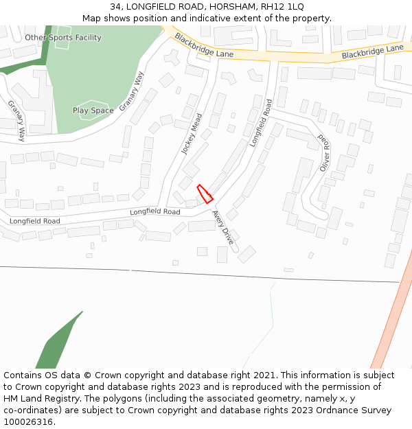 34, LONGFIELD ROAD, HORSHAM, RH12 1LQ: Location map and indicative extent of plot