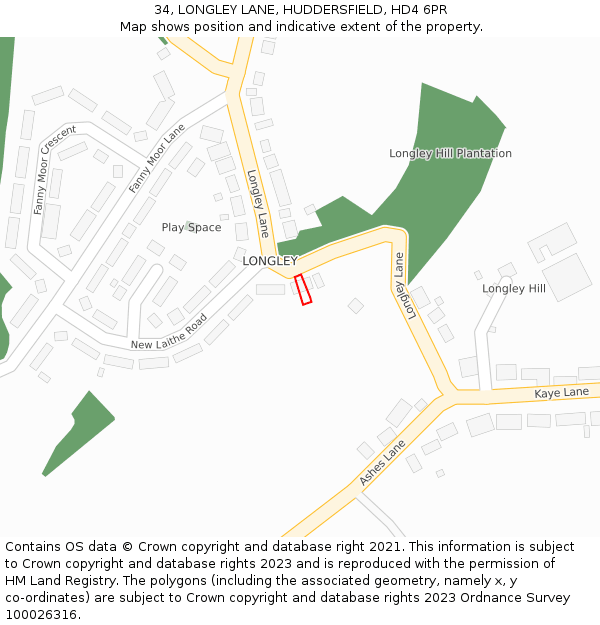 34, LONGLEY LANE, HUDDERSFIELD, HD4 6PR: Location map and indicative extent of plot