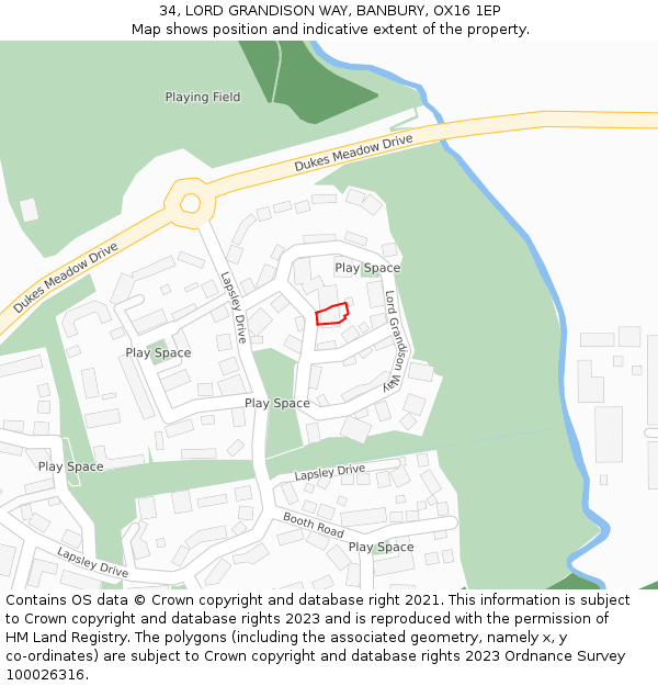 34, LORD GRANDISON WAY, BANBURY, OX16 1EP: Location map and indicative extent of plot