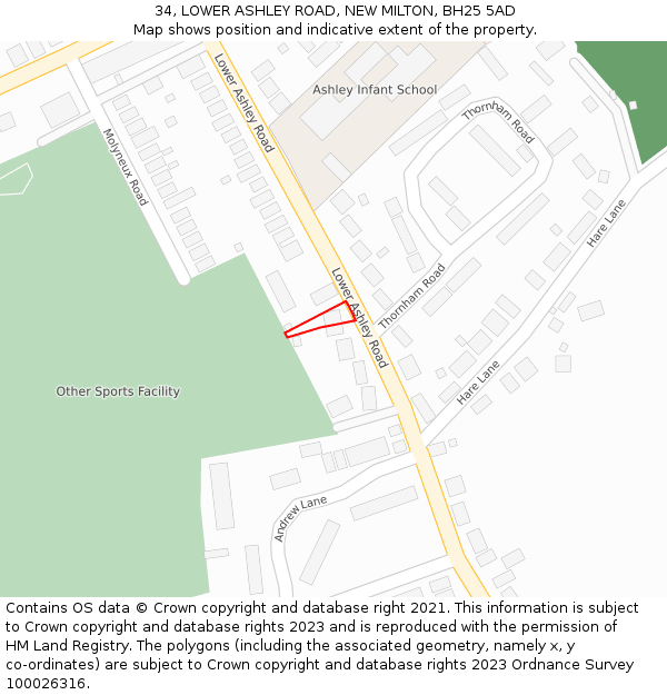 34, LOWER ASHLEY ROAD, NEW MILTON, BH25 5AD: Location map and indicative extent of plot