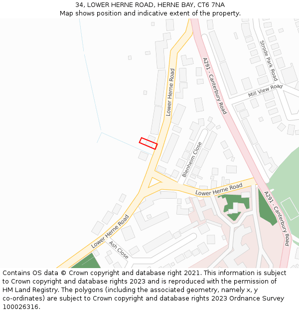 34, LOWER HERNE ROAD, HERNE BAY, CT6 7NA: Location map and indicative extent of plot