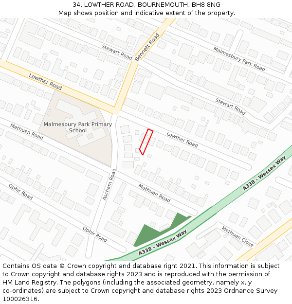 34, LOWTHER ROAD, BOURNEMOUTH, BH8 8NG: Location map and indicative extent of plot