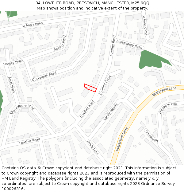 34, LOWTHER ROAD, PRESTWICH, MANCHESTER, M25 9QQ: Location map and indicative extent of plot